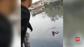 VIDEO: Dikejar Polisi, Penjambret Lompat ke Kali Sunter