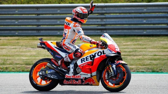 Pebalap Repsol Honda Marc Marquez tinggal membutuhkan 84 poin untuk memastikan gelar juara dunia MotoGP 2018 usai balapan MotoGP San Marino.