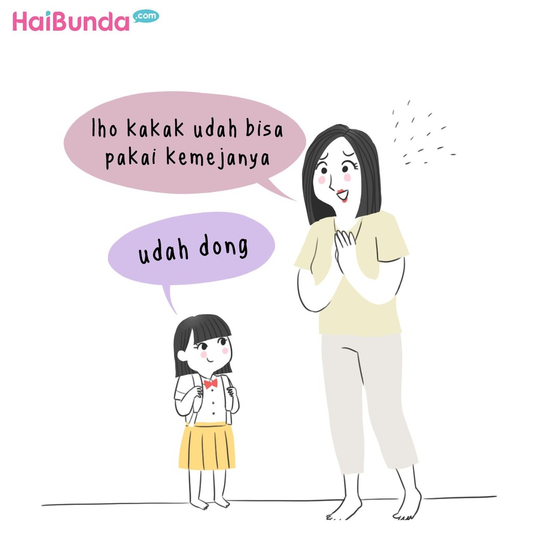 Bunda di komik ini mellow karena nggak kerasa si kakak udah besar. Buat Bunda, momen apa yang rasanya bikin anak cepat besar dan bikin mellow?