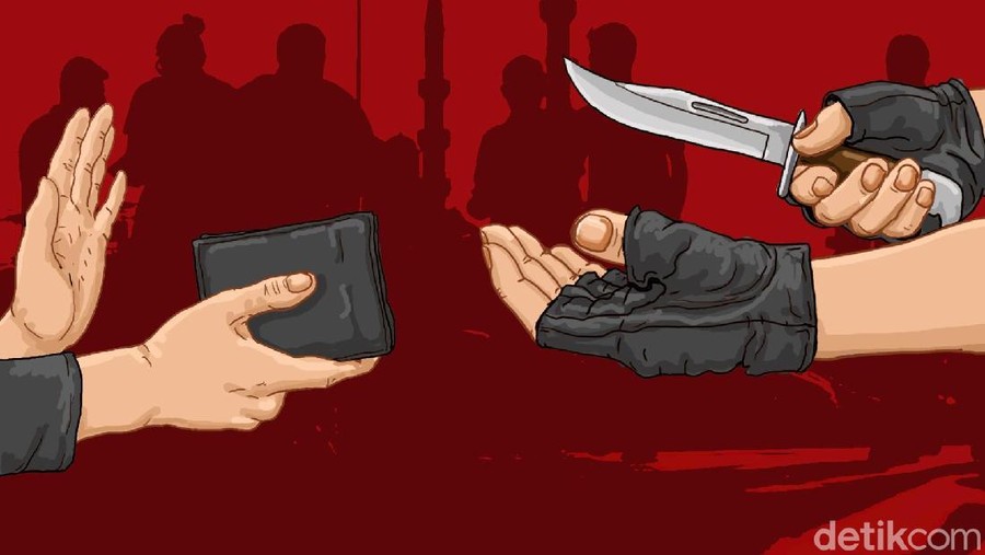 Penodongan pejalan kaki diminta dompetnya dengan menodongkan pisau