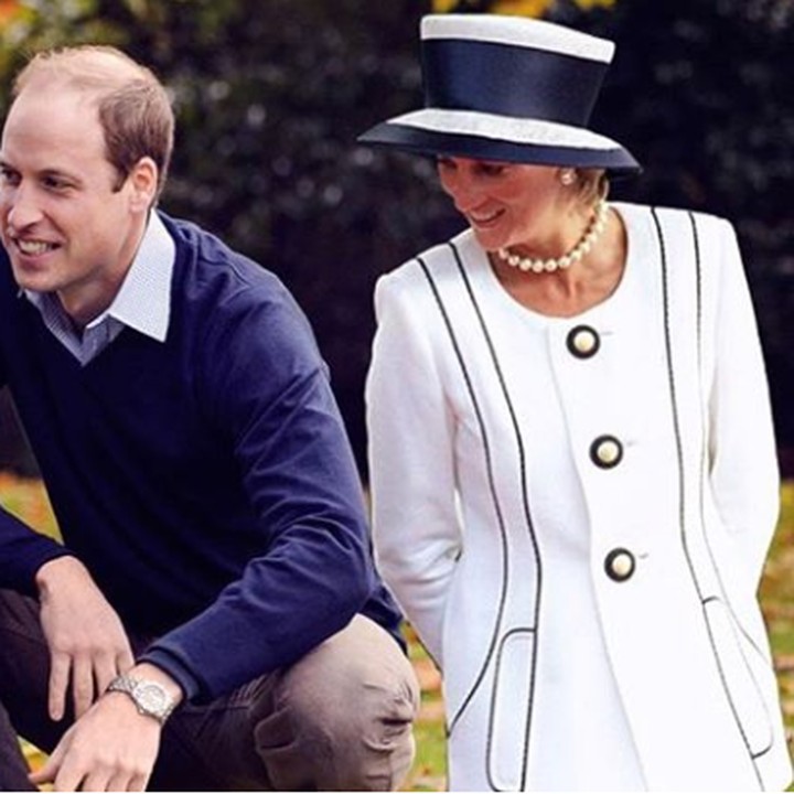 <p>Netizen mengedit foto keluarga kecil Pangeran William. Foto lama Lady Diana yang mengenakan pakaian putih disematkan dalam foto itu, sehingga seolah-olah mereka tampil berlima. (Foto: Instagram @dianaprincesadegales)</p>