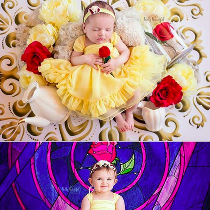 <p>Saat bayi, Putri Belle hanya dikelilingi bunga mawar. Sekarang, di umur 1 tahun Putri Belle sudah ditemani Beast mini. (Foto: Instagram/ @bellybeautifulportrait)</p>