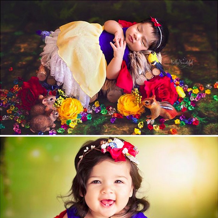 <p>Hore! Efek racun pada apel yang diberi Evil Queen udah hilang. Lihat, Snow White cilik ini udah bisa tersenyum manis! (Foto: Instagram/ @bellybeautifulportrait)</p>