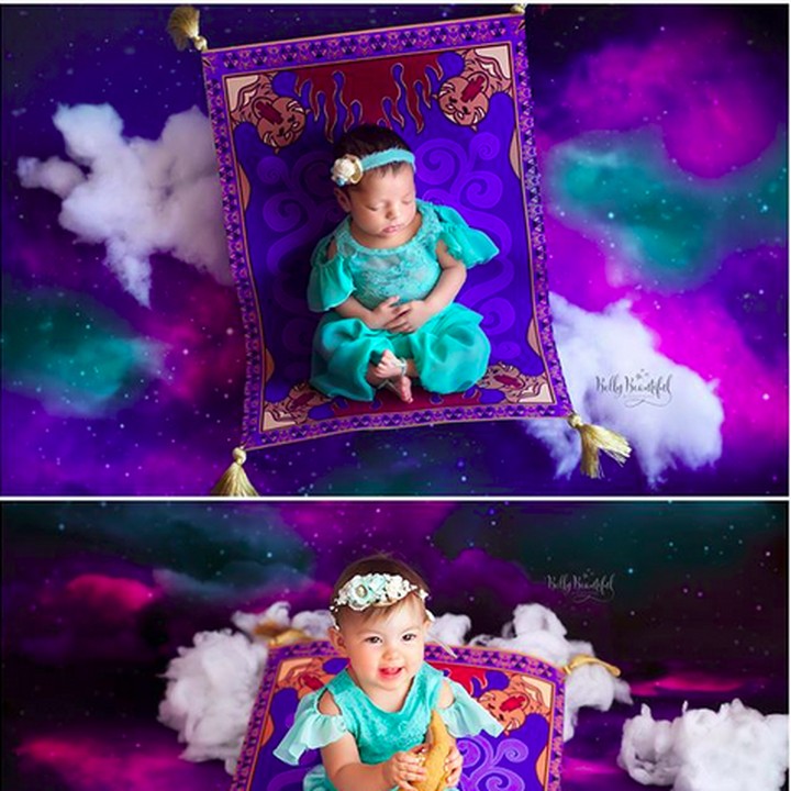 <p>Sejak bayi sampai Putri Jasmine umur 1 tahun, Aladdin belum datang juga nih, he-he-he. (Foto: Instagram/ @bellybeautifulportrait)</p>
