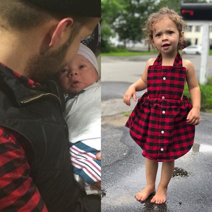 <p>Ide membuat pakaian anak dari pakaian orang tuanya muncul saat Carli menemukan baju suaminya yang penuh kenangan: kemeja kotak-kotak yang dipakai saat sang suami menggendong putri mereka pertama kali. (Foto: Instagram @refashionedmemories)</p>