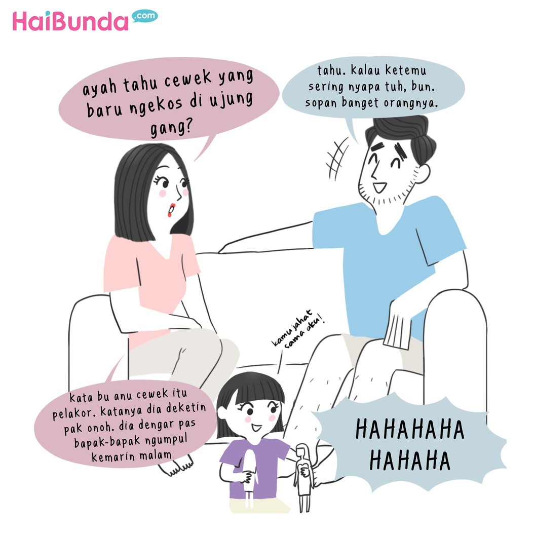 Waduh, Bunda di komik ini dengar kabar tentang pelakor. Hmm, Bunda kalau dengar kabar tentang pelakor, apa yang dilakukan?