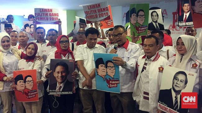 Advokat Cinta Tanah Air (ACTA) menyatakan akan mengawal Prabowo-Sandiaga secara hukum dan mengawasi potensi kecurangan di Pilpres 2019.