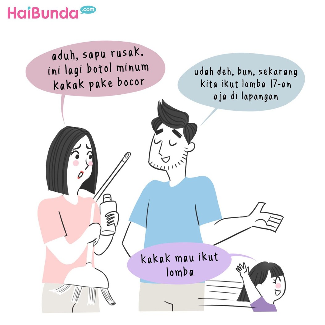 Begini keseruan keluarga bunda di komik ini saat lomba 17 Agustus. Di keluarga Bunda, gimana keseruan lomba 17-an? Cerita di kolom komentar yuk.