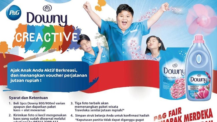 Kali ini, tak sekedar berbelanja tapi juga bisa mengikuti program Downy Creactive dengan hadiah liburan gratis bersama si Kecil.