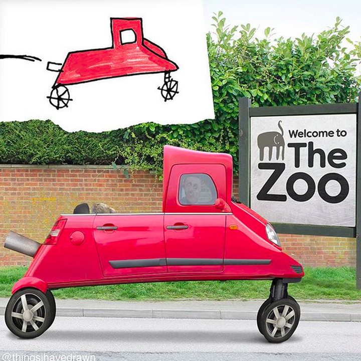 <p>Siapa yang mau diantar pergi ke kebun binatang dengan mobil ini? (Foto: Instagram/ @thingsihavedrawn)  </p>