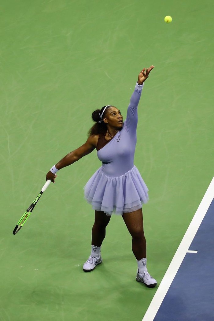 NEW YORK, NY - AUGUST 29:  Serena Williams of the United States walks on to the court prior to her women's singles second round match against Carina Witthoeft of Germany on Day Three of the 2018 US Open at the USTA Billie Jean King National Tennis Center on August 29, 2018 in the Flushing neighborhood of the Queens borough of New York City.  (Photo by Julian Finney/Getty Images)