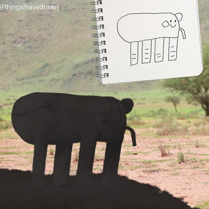 <p>Hayo tebak, Bun, ini apa? Ya, benar banget ini gajah. He-he-he. (Foto: Instagram/ @thingsihavedrawn)</p>
