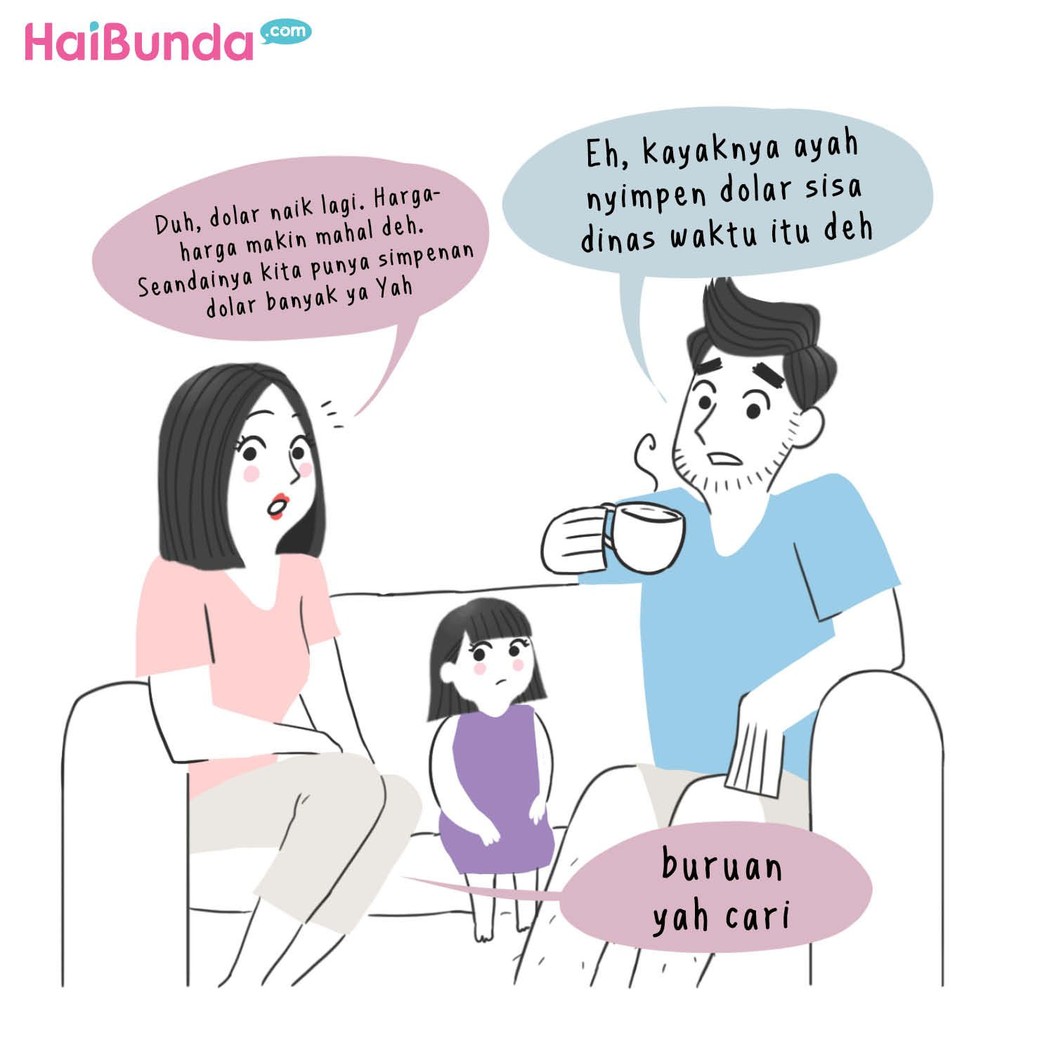 Ada kejadian di keluarga bunda di komik ini gara-gara dolar naik. Di keluarga Bunda ada cerita apa terkait naiknya harga dolar? Ceritakan yuk di kolom komentar.