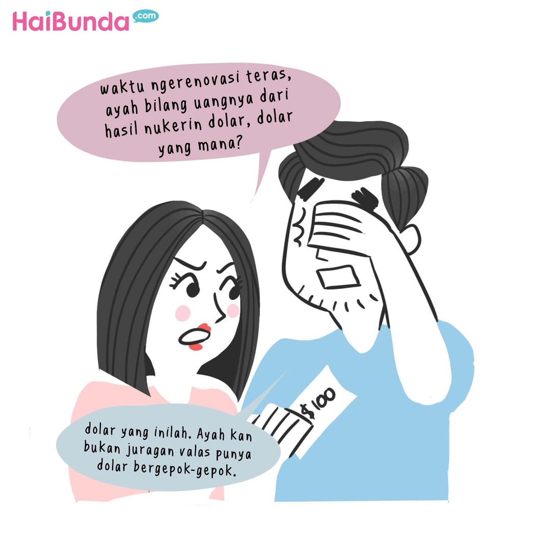 Ada kejadian di keluarga bunda di komik ini gara-gara dolar naik. Di keluarga Bunda ada cerita apa terkait naiknya harga dolar? Ceritakan yuk di kolom komentar.