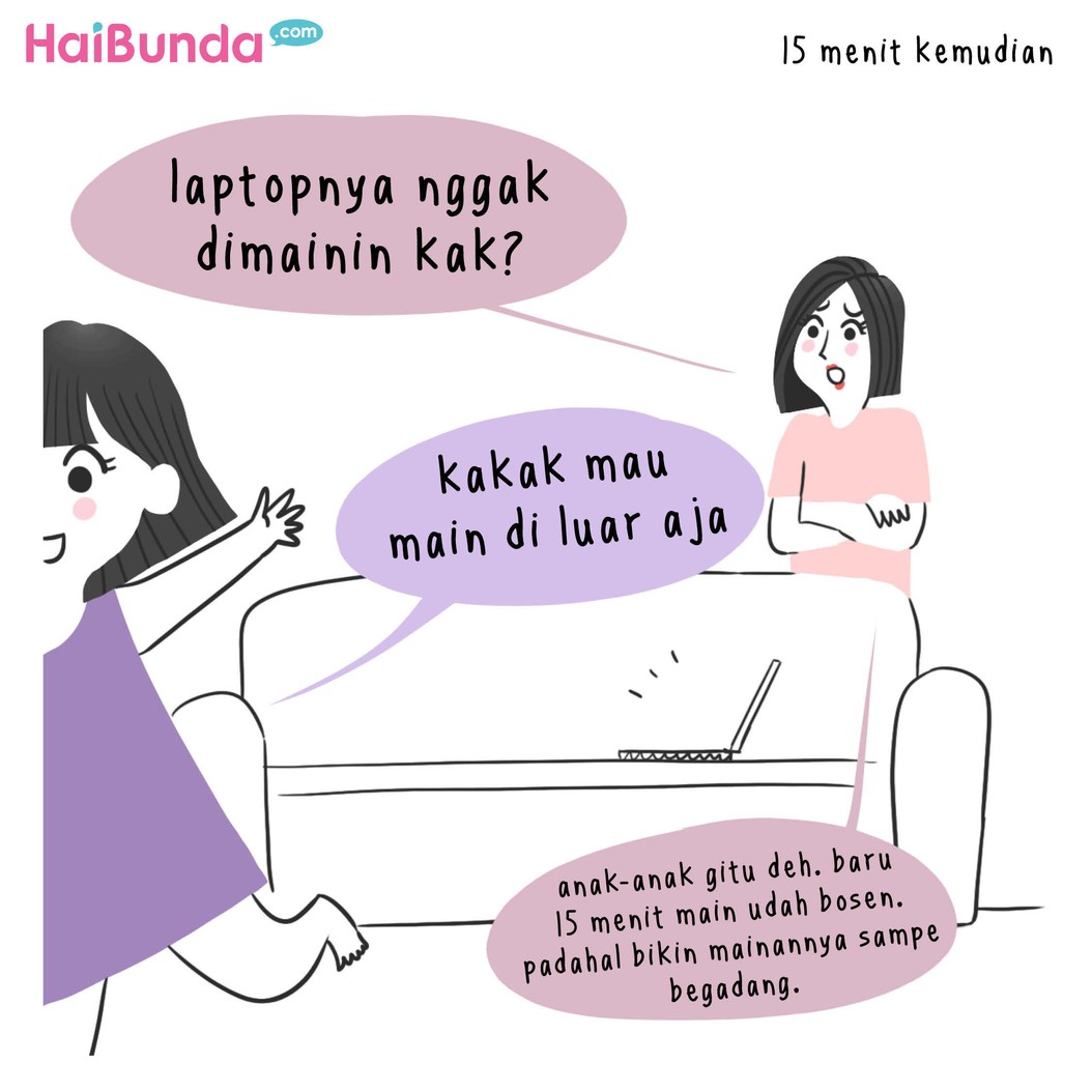 Ada cerita saat Bunda di komik ini bikin mainan DIY buat kakak. Hmm, Bunda juga punya cerita menarik saat membuatkan mainan buat anak? Share yuk.