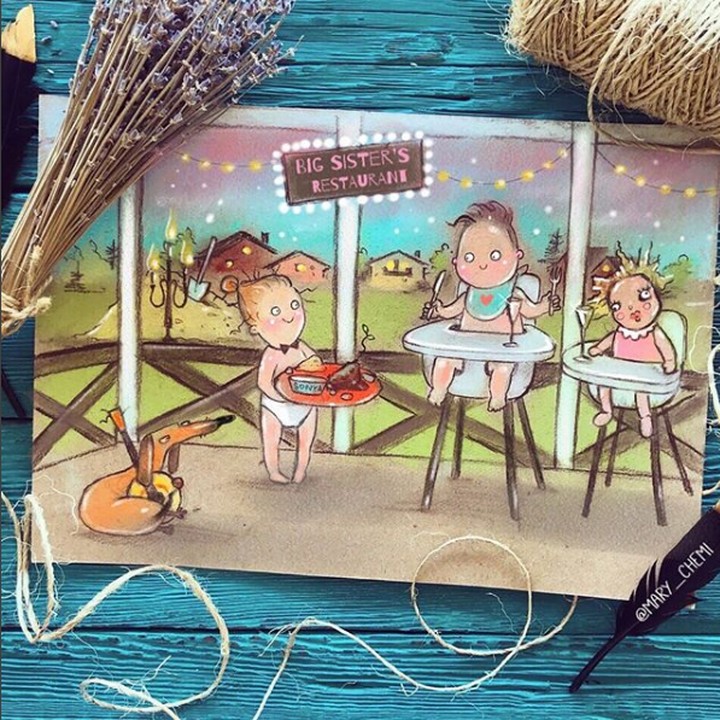 <p>Begini kalau sudah masuk jam makan, kakak seolah berperan menjadi sang bunda. (Foto: Instagram @mary_chemi)</p>