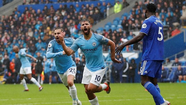 Manchester City pesta lima gol tanpa balas di markas Cardiff City pada laga pekan keenam Liga Primer Inggris 2018/2019.
