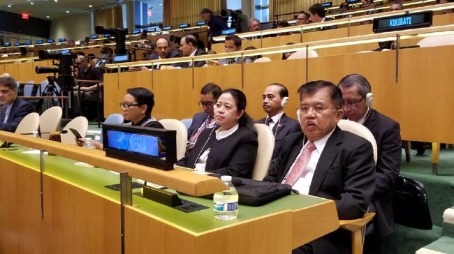 Wakil Presiden Jusuf Kalla memuji pidato yang disampaikan Presiden AS, Donald Trump, dalam sidang Majelis Umum PBB di New York, pada Selasa (25/9).
