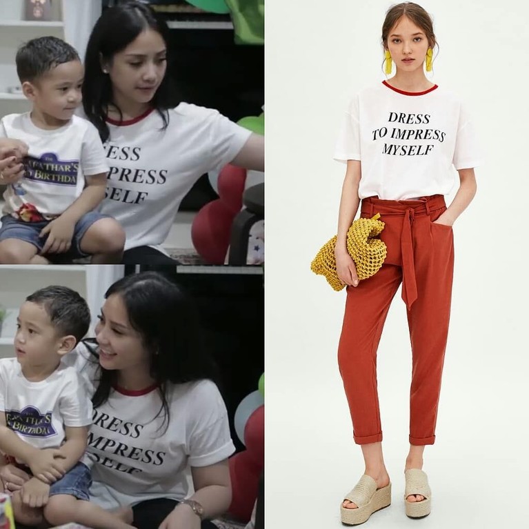 Kerap tampil dengan barang mewah, siapa sangka Nagita Slavina juga bisa tampil mengenakan kaus dengan harga yang ramah kantong.