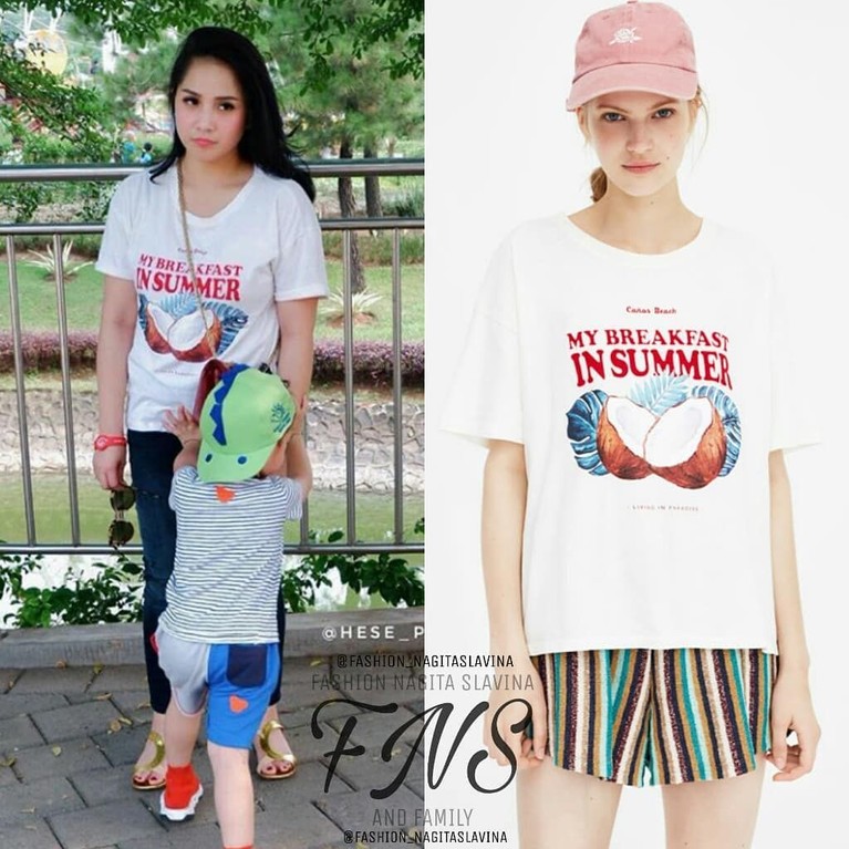 Kerap tampil dengan barang mewah, siapa sangka Nagita Slavina juga bisa tampil mengenakan kaus dengan harga yang ramah kantong.