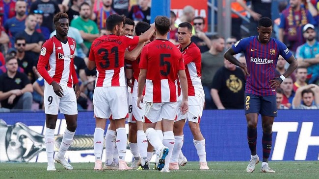 Barcelona secara mengejutkan ditahan imbang 1-1 Athletic Bilbao pada lanjutan pertandingan La Liga Spanyol di Stadion Camp Nou, Sabtu (29/9).