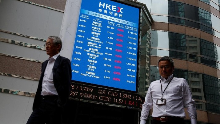 A panel outside the Hong Kong Exchanges displays top active securities during morning trading in Hong Kong, China October 11, 2018.  REUTERS/Bobby Yip