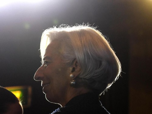 International Monetary Fund (IMF) chief Christine Lagarde chats with delegates after her press conference during the International Monetary Fund (IMF) and World Bank annual meetings in Nusa Dua on Indonesias resort island of Bali on October 11, 2018.
