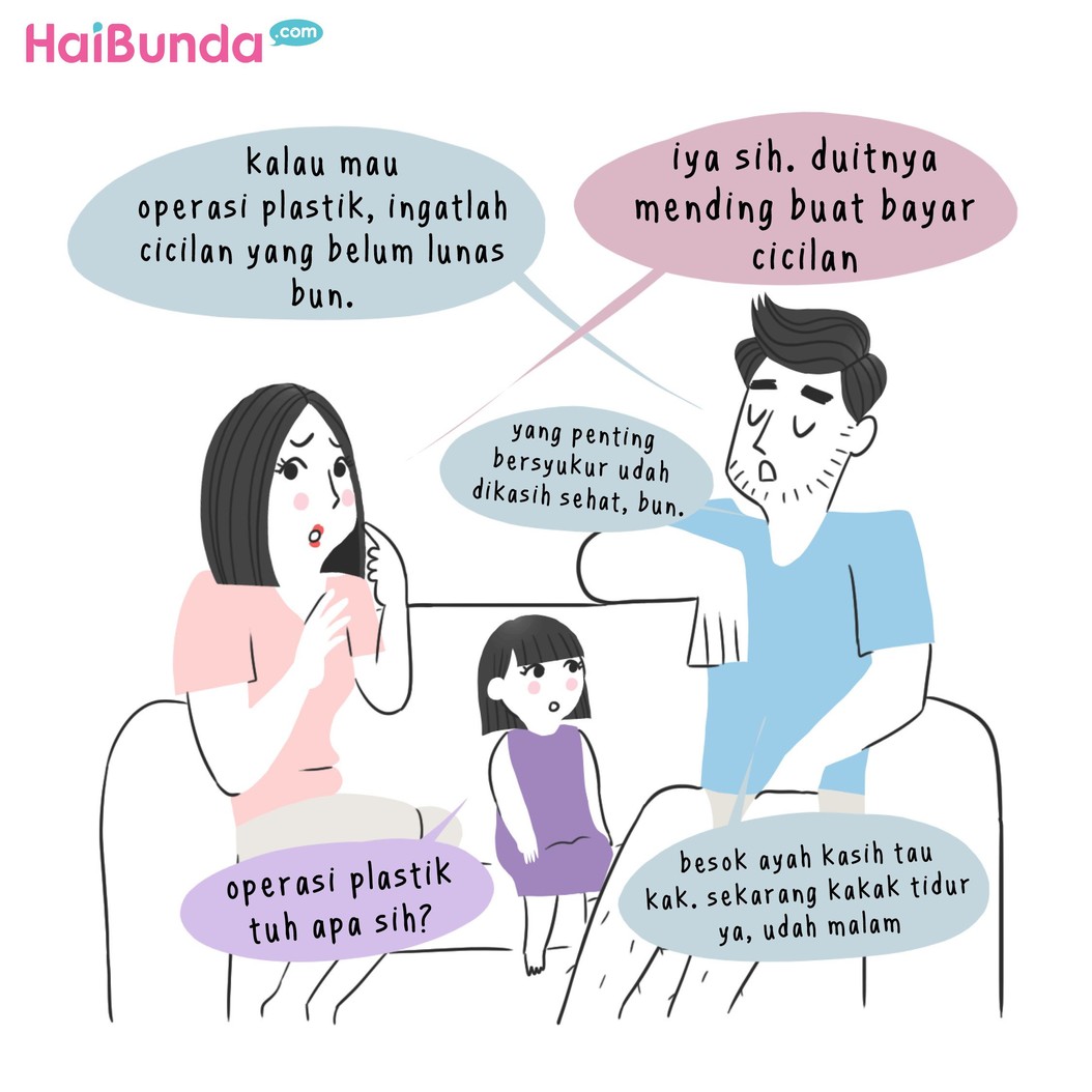 Begini reaksi ayah di komik ini saat bunda kepikiran jalani operasi plastik. Kalau Bunda bilang tertarik operasi plastik, kira-kira reaksi suami gimana nih?