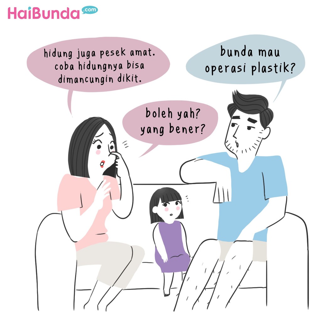 Begini reaksi ayah di komik ini saat bunda kepikiran jalani operasi plastik. Kalau Bunda bilang tertarik operasi plastik, kira-kira reaksi suami gimana nih?