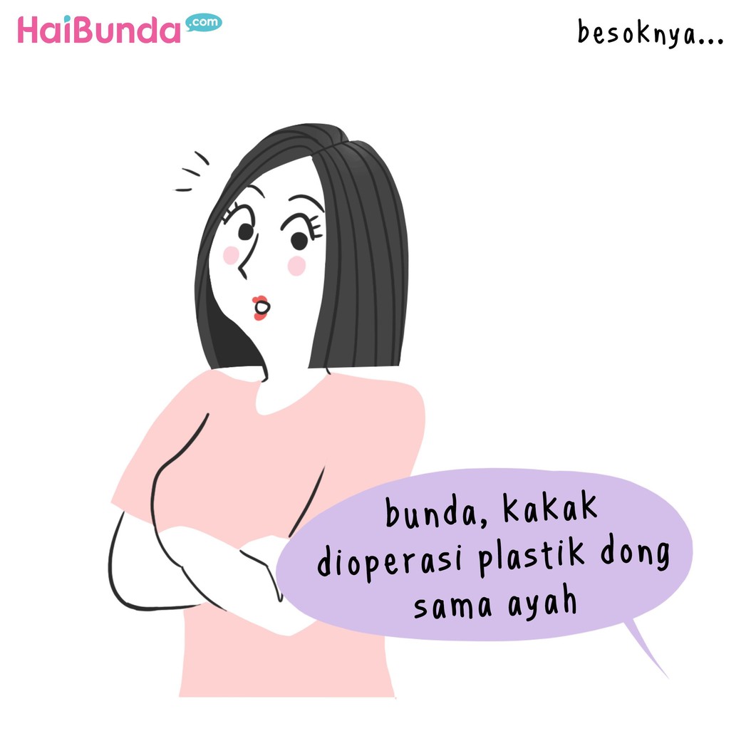 Begini reaksi ayah di komik ini saat bunda kepikiran jalani operasi plastik. Kalau Bunda bilang tertarik operasi plastik, kira-kira reaksi suami gimana nih?