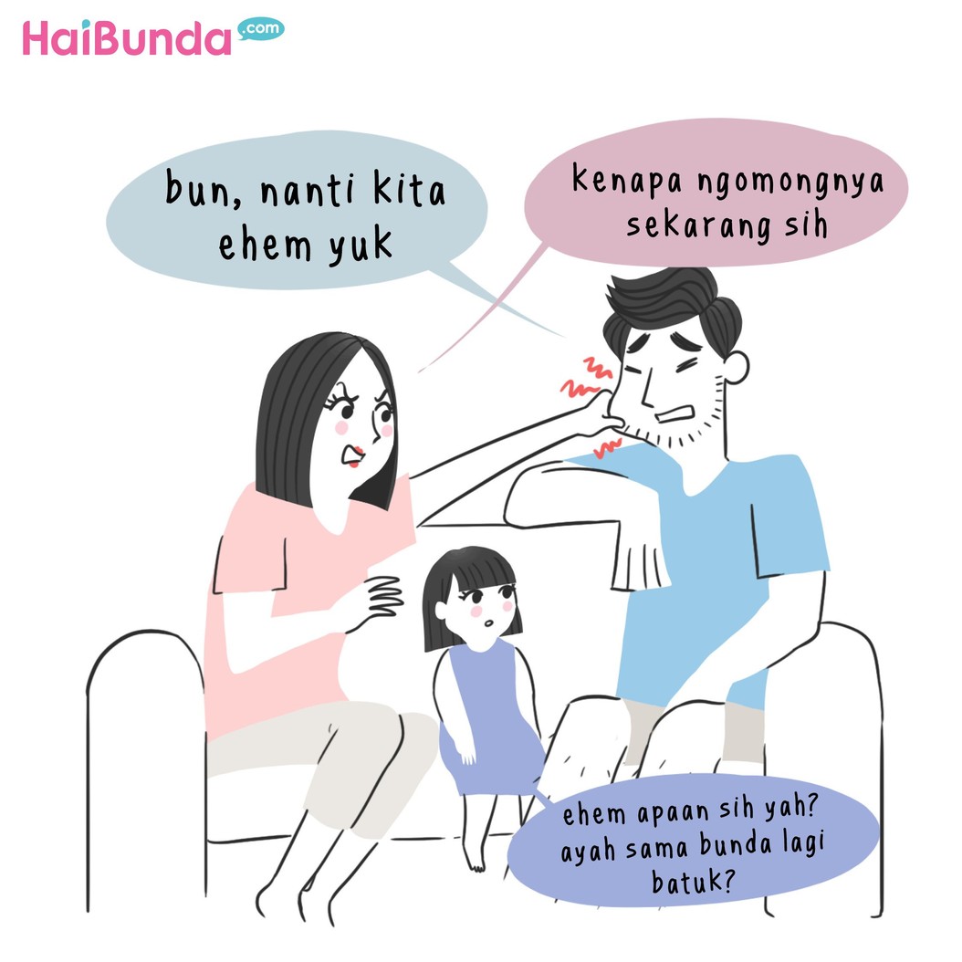 Begini cerita Bunda dan Ayah di komik ini saat ingin mencari waktu untuk 'ehem'. Nah, Bunda dan suami punya cerita apa terkait waktu 'ehem'. Share dong, Bun.