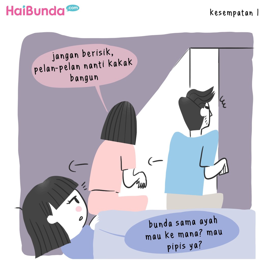 Begini cerita Bunda dan Ayah di komik ini saat ingin mencari waktu untuk 'ehem'. Nah, Bunda dan suami punya cerita apa terkait waktu 'ehem'. Share dong, Bun.