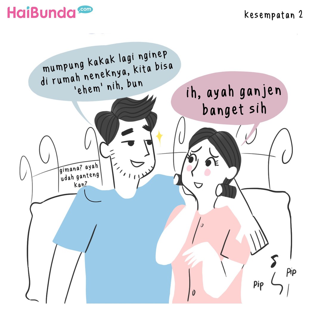 Begini cerita Bunda dan Ayah di komik ini saat ingin mencari waktu untuk 'ehem'. Nah, Bunda dan suami punya cerita apa terkait waktu 'ehem'. Share dong, Bun.