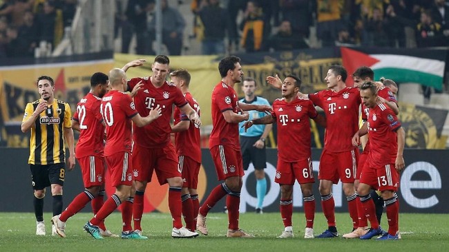 Bayern Munchen meraih kemenangan 2-0 atas AEK Athens dalam lanjutan pertandingan Grup E Liga Champions 2018/2019 di Stadion Spyros Louis, Selasa (23/10).