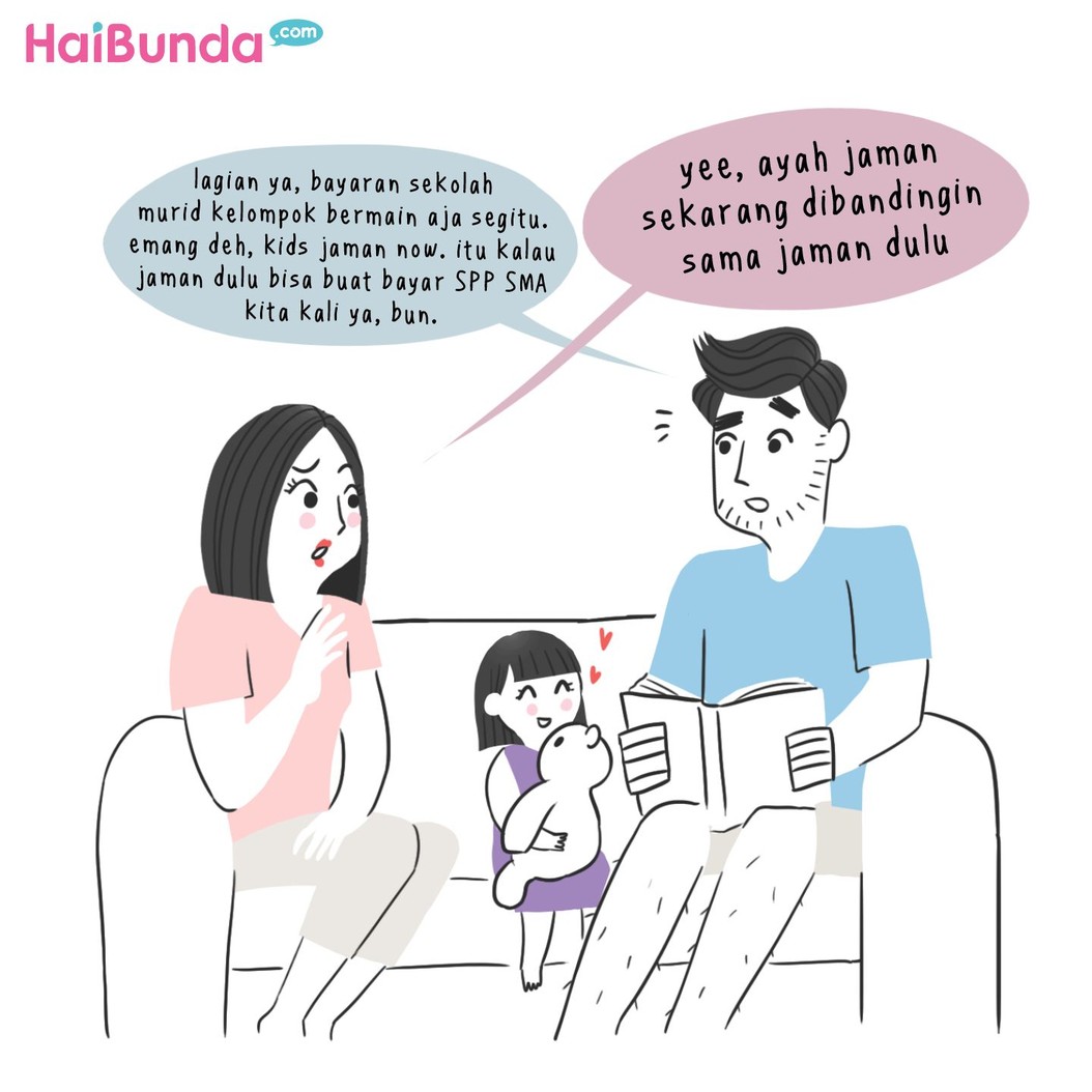 Begini reaksi ayah dan bunda di komik ini saat ngomongin biaya sekolah anak. Kalau reaksi Bunda dan suami gimana saat membicarakan biaya sekolah anak?