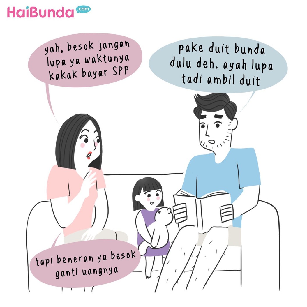 Begini reaksi ayah dan bunda di komik ini saat ngomongin biaya sekolah anak. Kalau reaksi Bunda dan suami gimana saat membicarakan biaya sekolah anak?