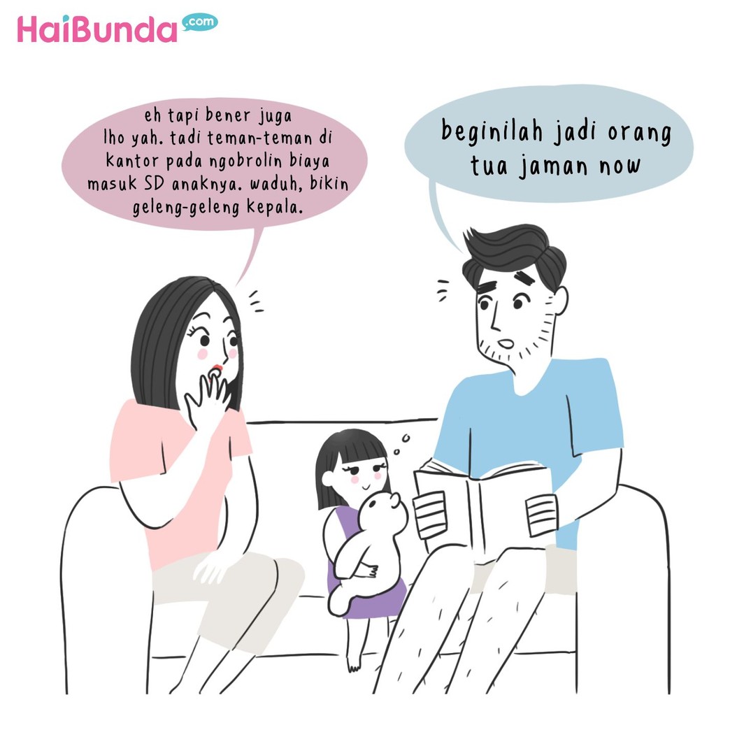 Begini reaksi ayah dan bunda di komik ini saat ngomongin biaya sekolah anak. Kalau reaksi Bunda dan suami gimana saat membicarakan biaya sekolah anak?