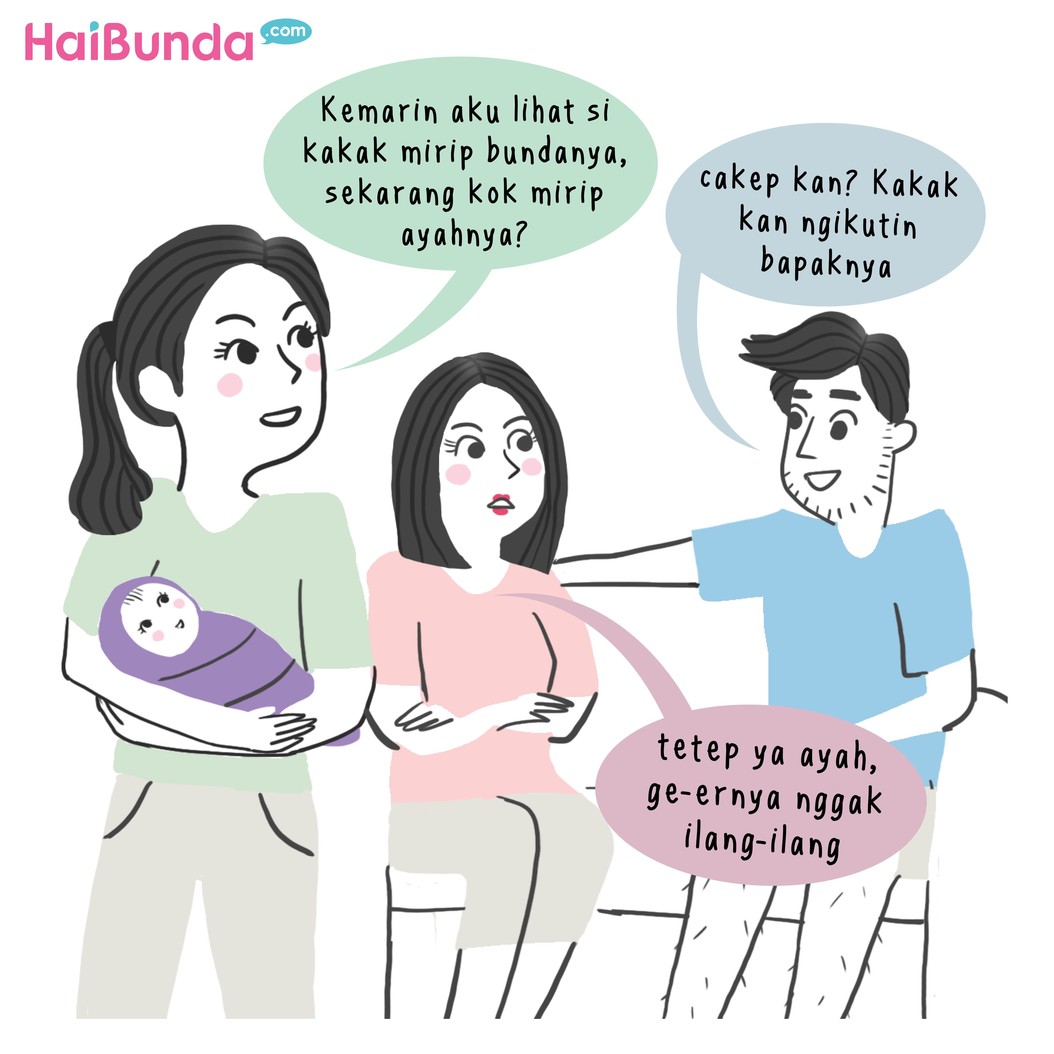 Si kecil pernah dibilang mirip banget sama ayahnya nggak, Bun? Gimana reaksi Bunda, apakah sama dengan bunda di komik ini?