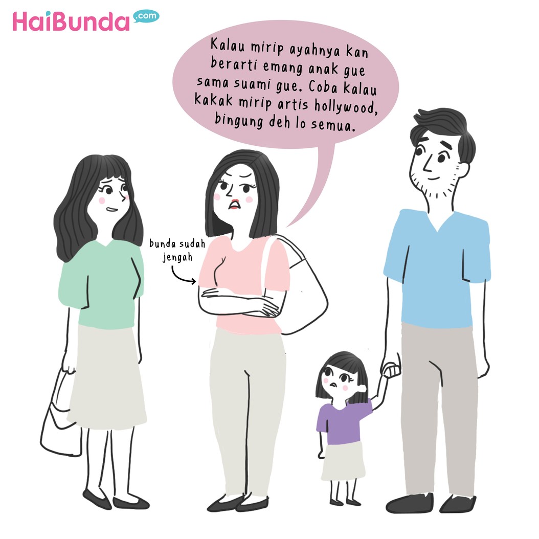 Si kecil pernah dibilang mirip banget sama ayahnya nggak, Bun? Gimana reaksi Bunda, apakah sama dengan bunda di komik ini?