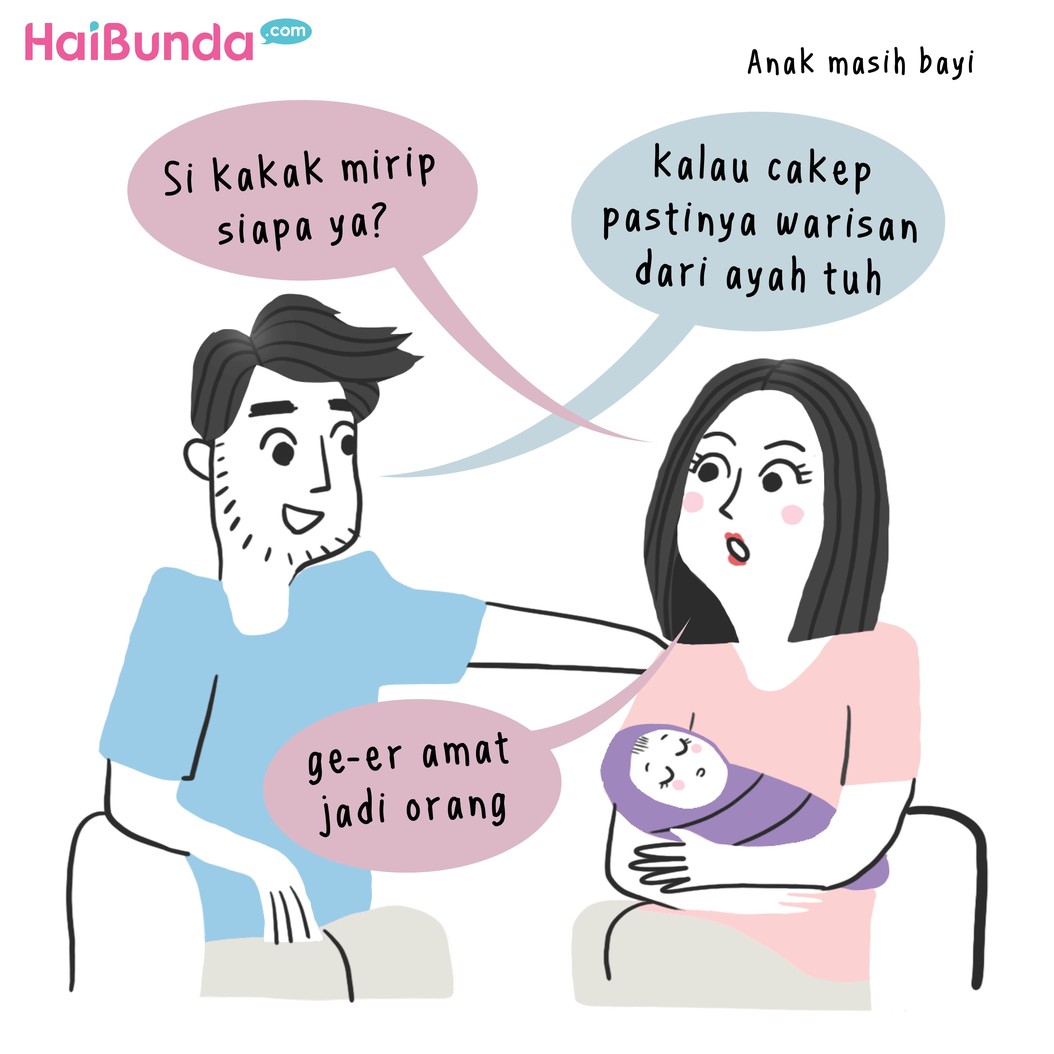 Si kecil pernah dibilang mirip banget sama ayahnya nggak, Bun? Gimana reaksi Bunda, apakah sama dengan bunda di komik ini?