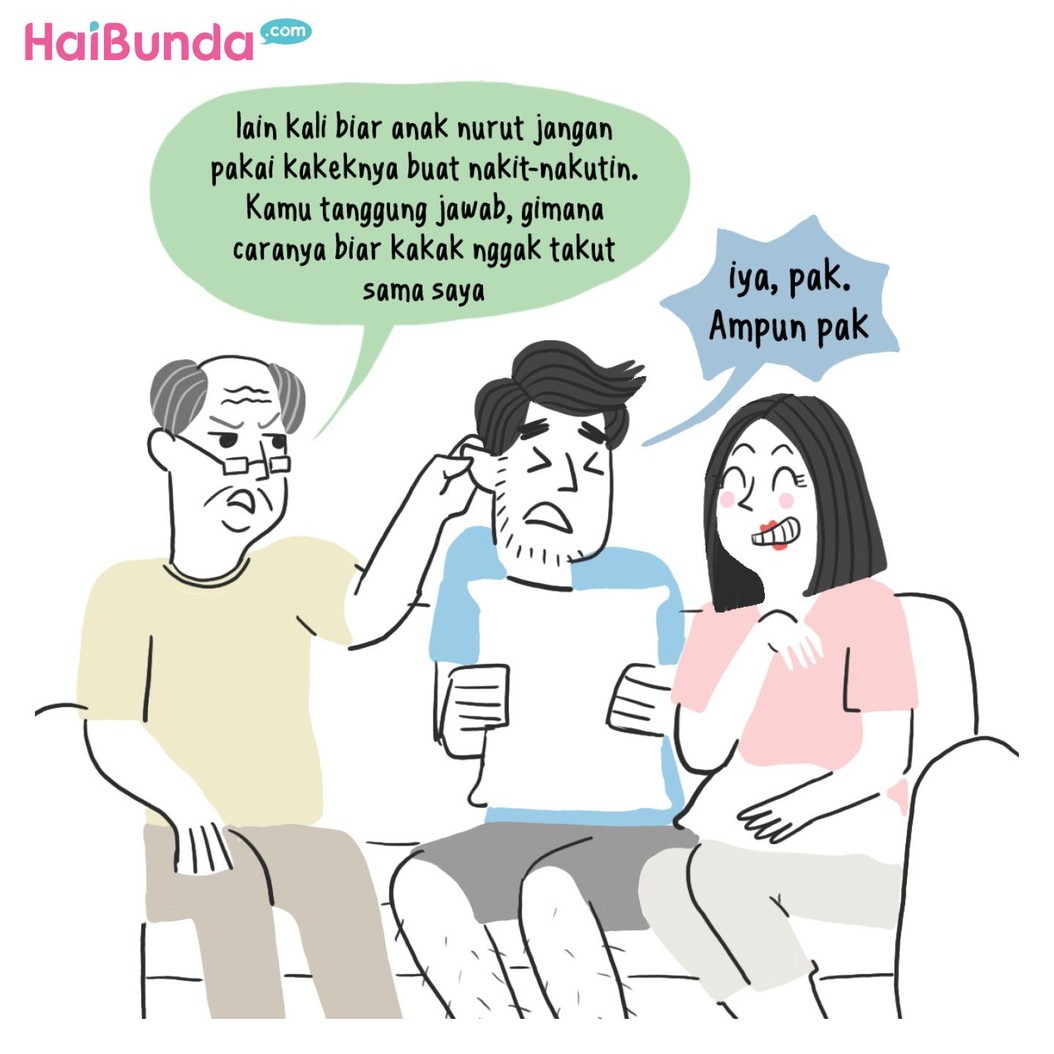 Bunda dan suami sama kayak ayah di komik ini, pernah menakuti anak supaya nurut? Share yuk ceritanya di kolom komentar.