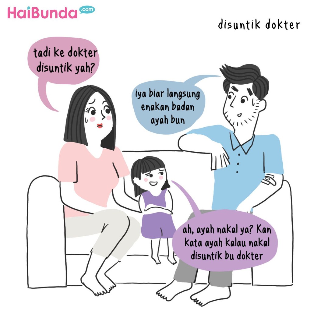 Bunda dan suami sama kayak ayah di komik ini, pernah menakuti anak supaya nurut? Share yuk ceritanya di kolom komentar.