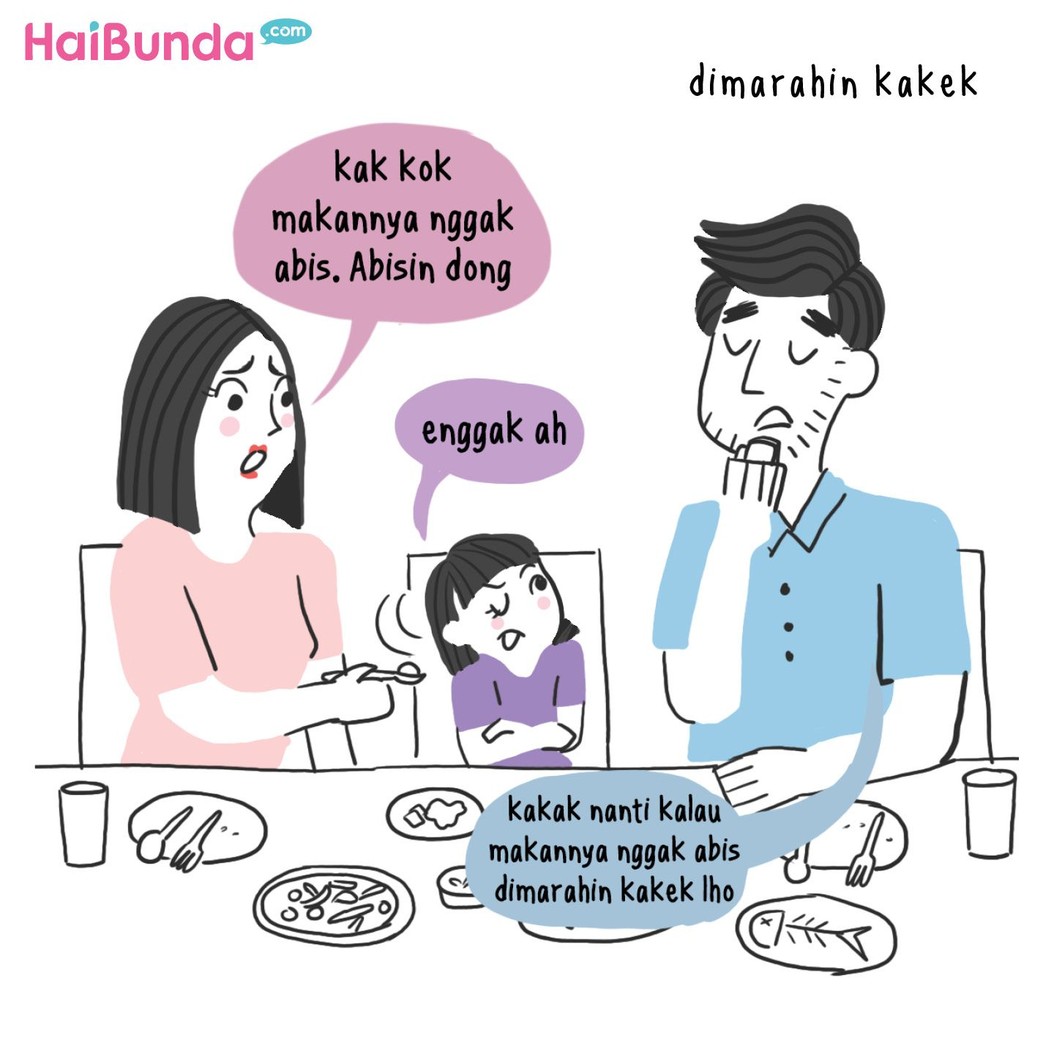 Bunda dan suami sama kayak ayah di komik ini, pernah menakuti anak supaya nurut? Share yuk ceritanya di kolom komentar.