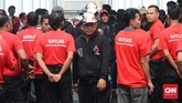 FOTO: Geliat Relawan Bertopeng Jokowi Ribuan relawan dengan menggunakan topeng Jokowi dilantik Presiden petahana RI Jokowi sebagai bagian dari tim kemenangan untuk Pilpres 2019.