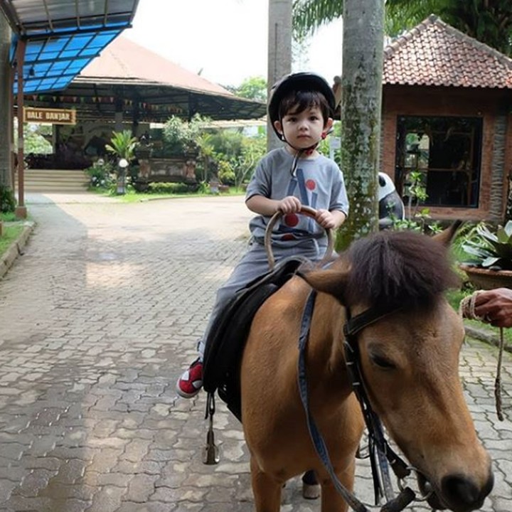 <p>Arkana cute abis saat naik kuda. Bikin gemas! (Foto: Instagram @ristytagor)  </p>