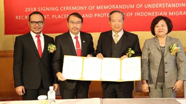 Indonesia-Taiwan Komitmen Lindungi Pekerja Migran Kantor Dagang dan Ekonomi Indonesia di Taipei (IETO) meneken MoU dengan Kantor Dagang dan Ekonomi Taipei di Jakarta (TETO) soal pekerja migran.