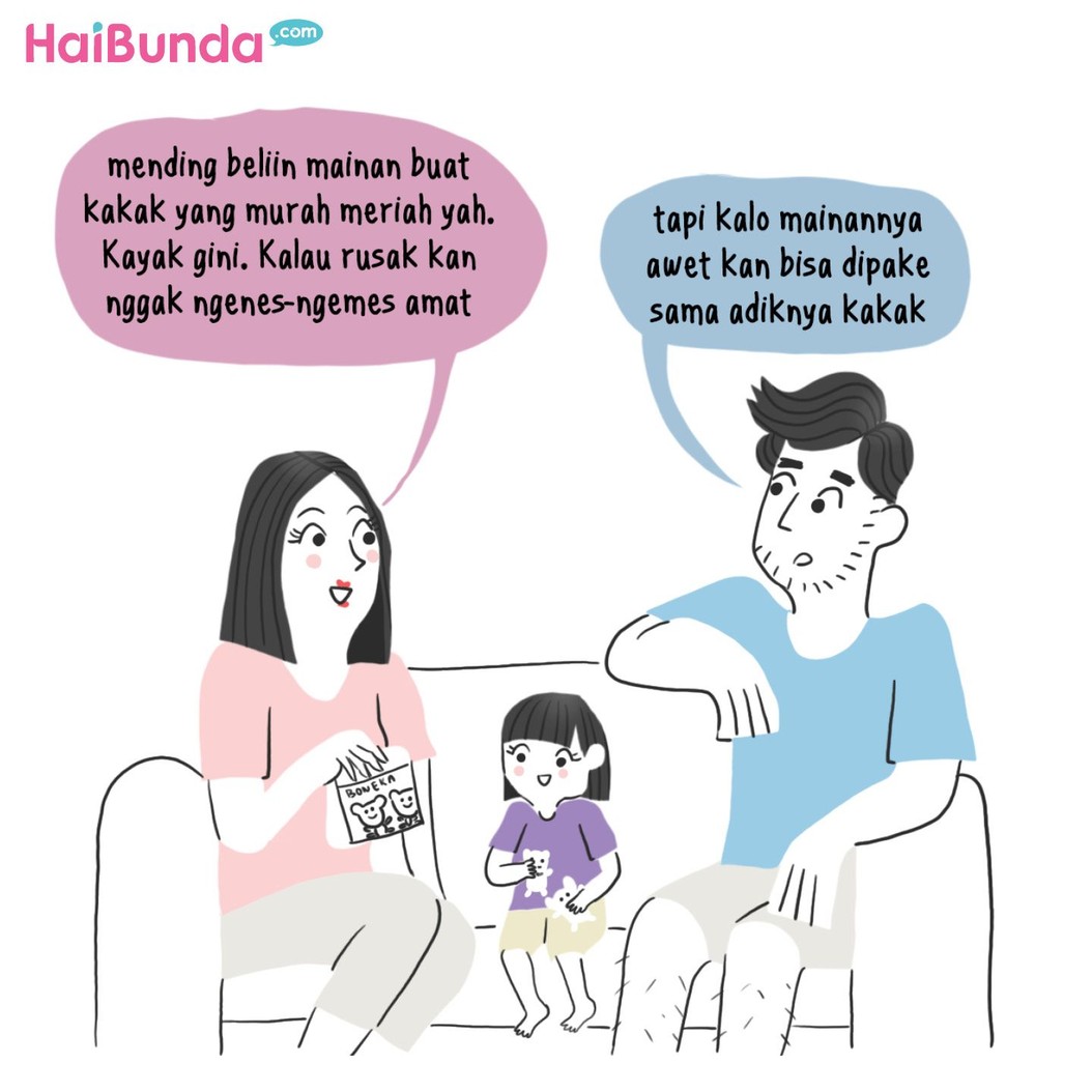 Apa sih cerita Bunda dan Ayah saat beli mainan untuk anak? Sama nggak dengan Bunda dan Ayah di komik ini?