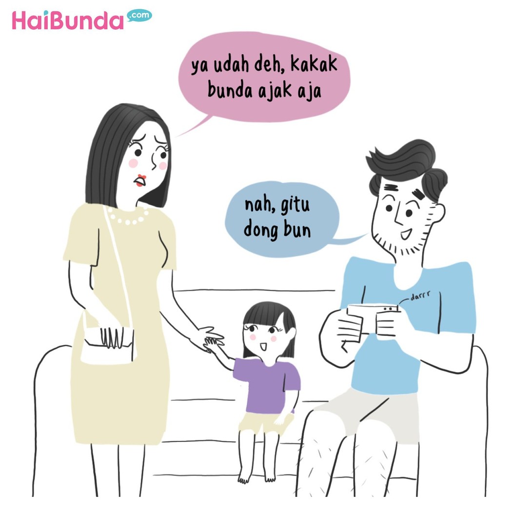 Apa perbedaan Ayah dan Bunda kalah bicara soal aktivitas kondangan? Apalagi sama anak. Sama kayak Bunda di komik ini?