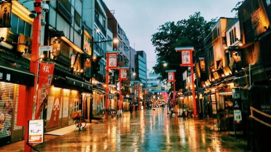 Ilustrasi Kota Tokyo, Jepang di Jalan Nakamise