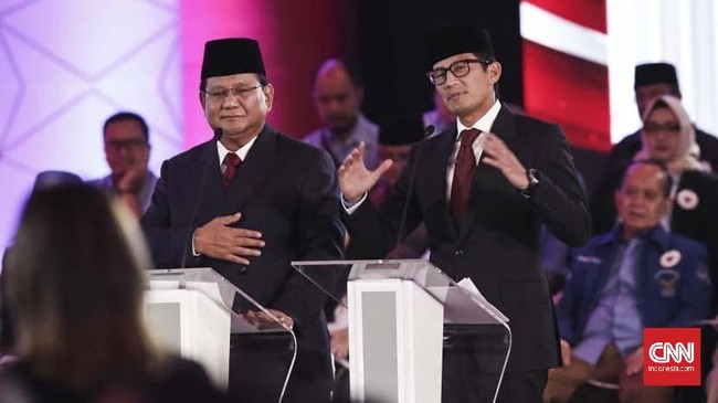 Capres nomor urut 02, Prabowo Subianto lupa Sandiaga sudah bukan anggota Partai Gerindra saat debat Pilpres 2019.